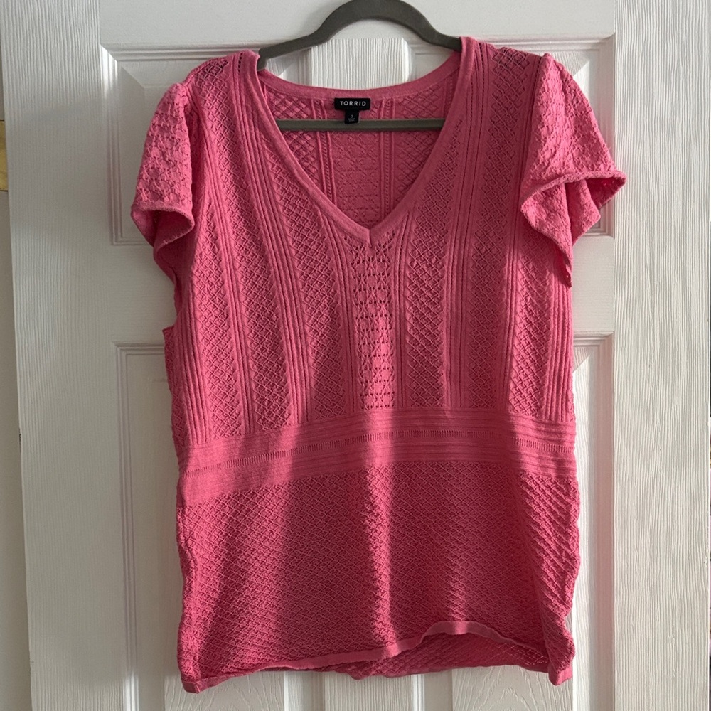 Torrid Textured Pink V-Neck Blouse